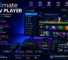Futuristic Tivimate IPTV Player promotional banner featuring a modern smart TV interface with live TV, movies, sports, and series streaming in HD and 4K quality. The image includes a streaming box, smartphone, tablet, and remote control with neon blue and purple lighting, highlighting customizable IPTV entertainment and multi-device support.